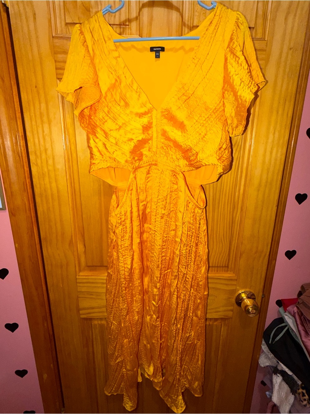 Express Vibrant Orange V-Neck Midi Dress